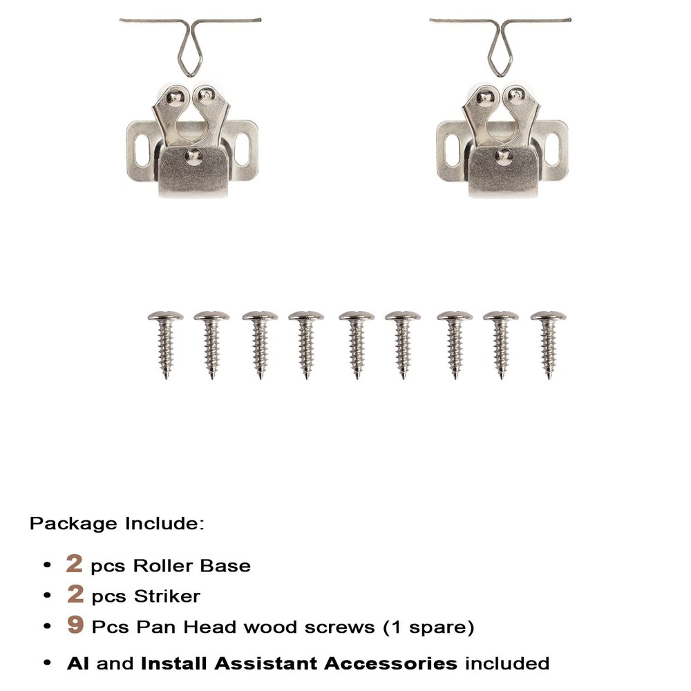 2 PCS Nickel Cabinet Latch Double Roller Catch Hardware Cupboard Closet