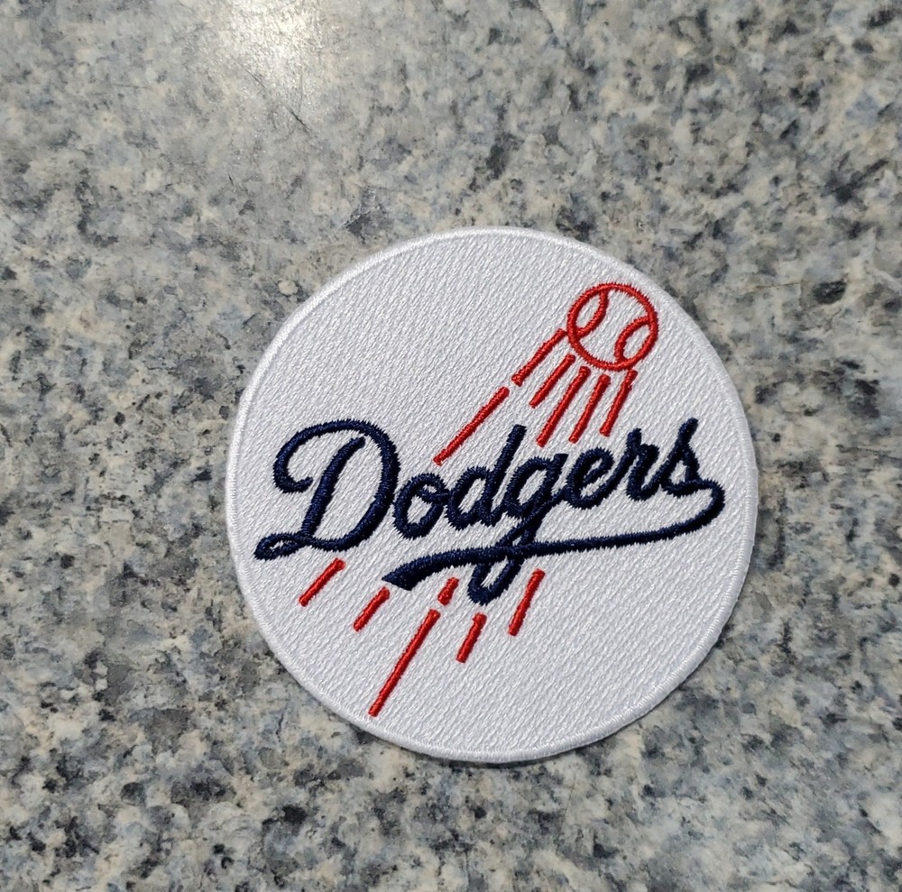 LA Dodgers White Round Style Patch. Embroidered. Iron On Backing. 3"x3"