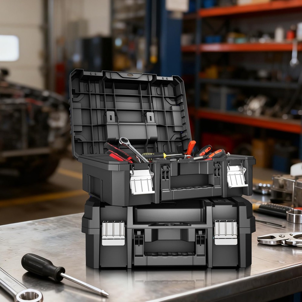 18 Inch Flat Top Tool Box | AIRAJ Stackable Modular Tool Organizer Box Storag...