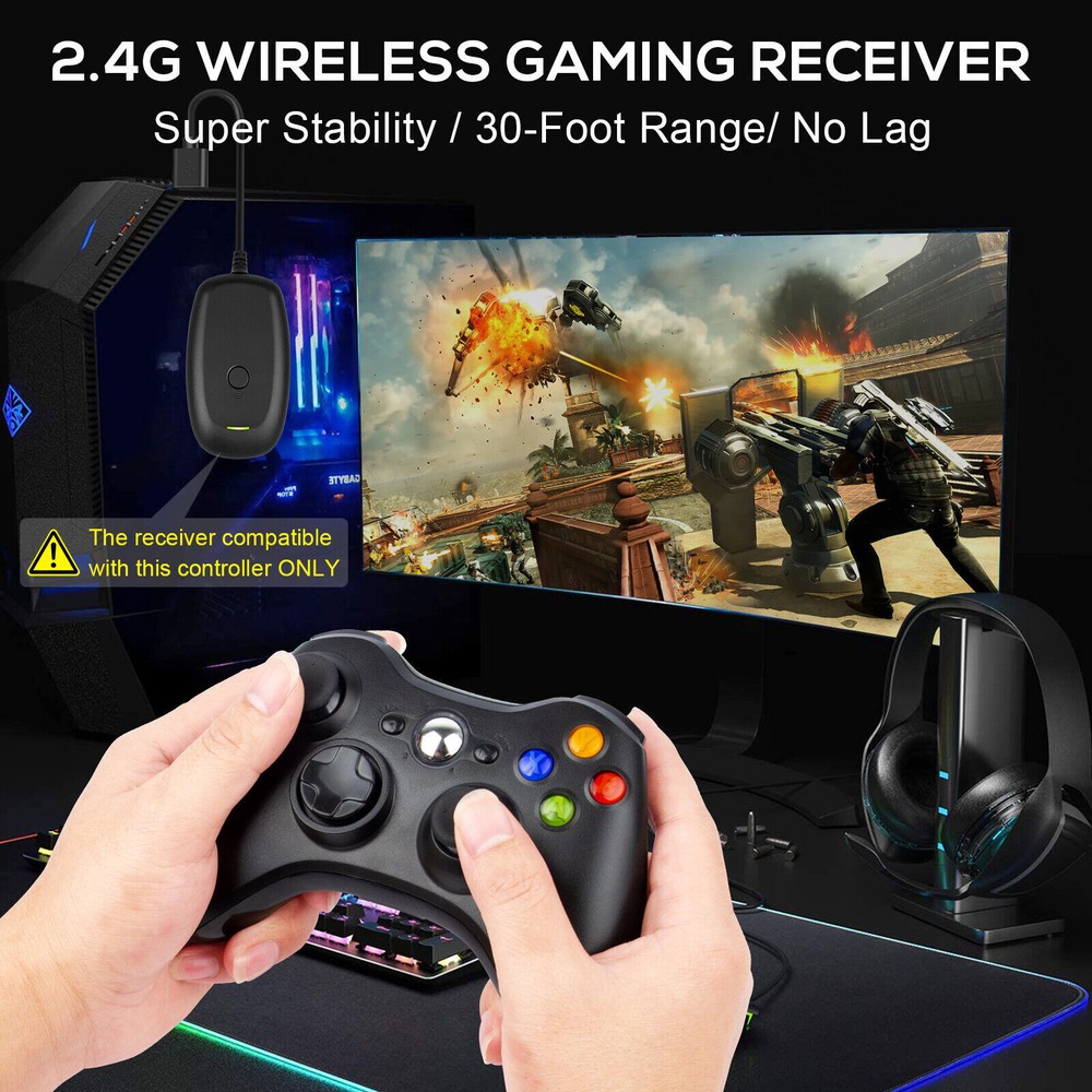 For Microsoft Xbox 360/360S/360E Controller Wireless PC Windows 11/10/8/7