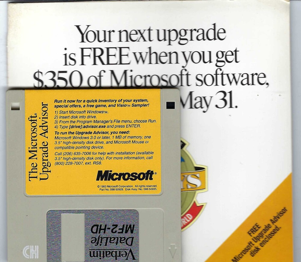 ITHistory (1993)  IBM PC Software MICROSOFT UPGRADE ADVISOR 3.5"
