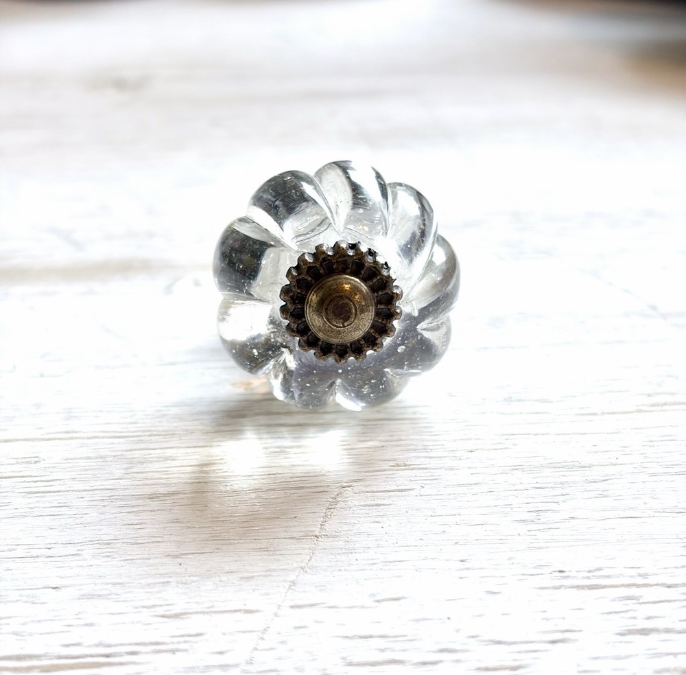 1 Clear Glass Scalloped Drawer Pull Knob 1.25 Vintage Drawer Pull Hardware