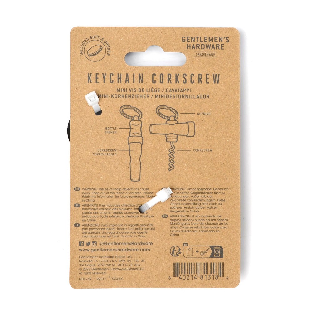 Gentlemen's Hardware Keychain Corkscrew & Bottle Opener