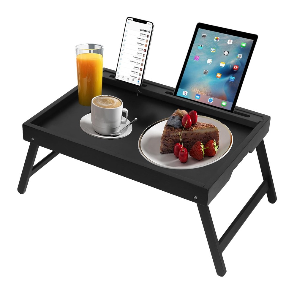 Bed Tray Table with Folding Legs, /Holder, Foldable Breakfast Table, Laptop D...