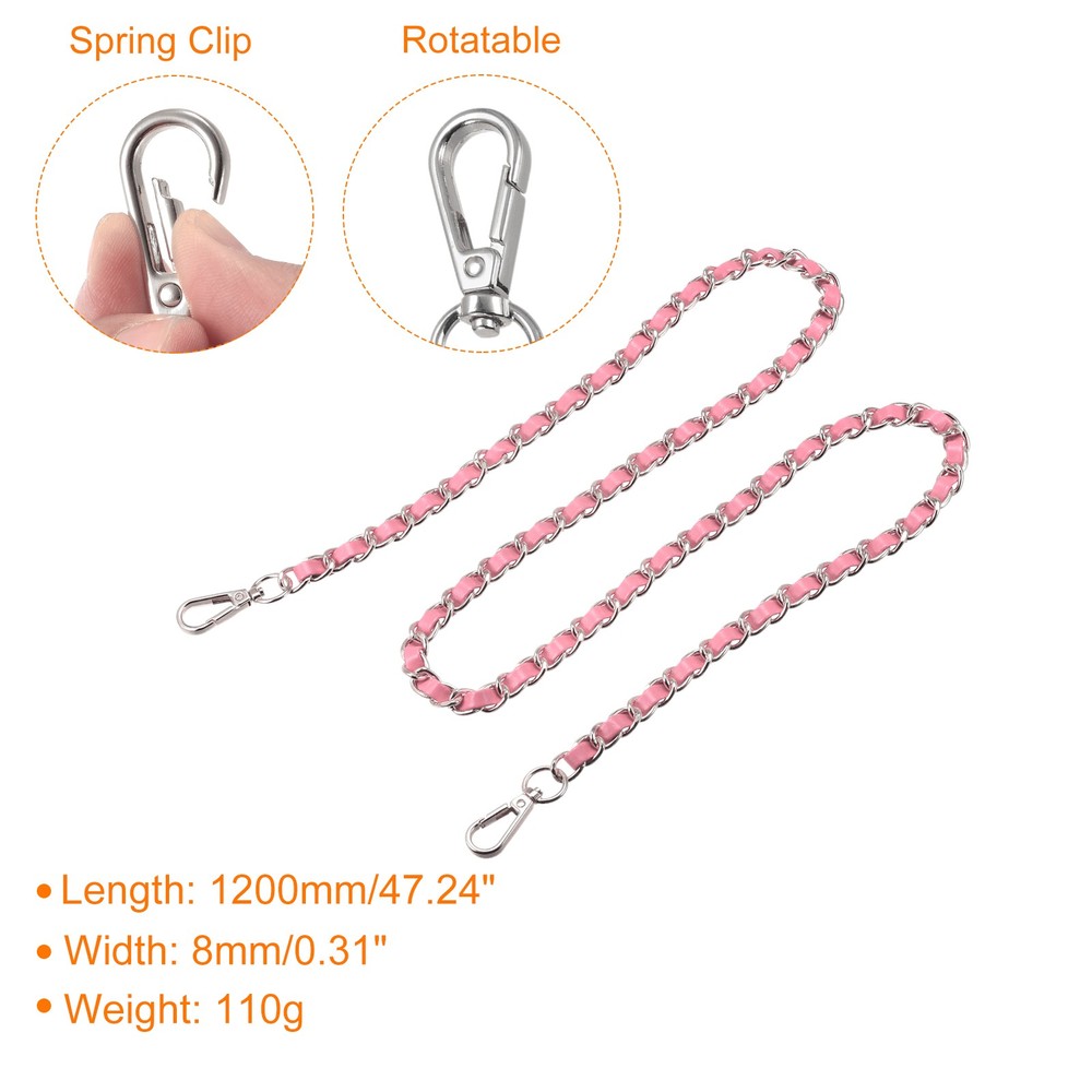Purse Chain Strap, 47" Purse Strap Shoulder Bag Replacement Strap(Pink+Silver)