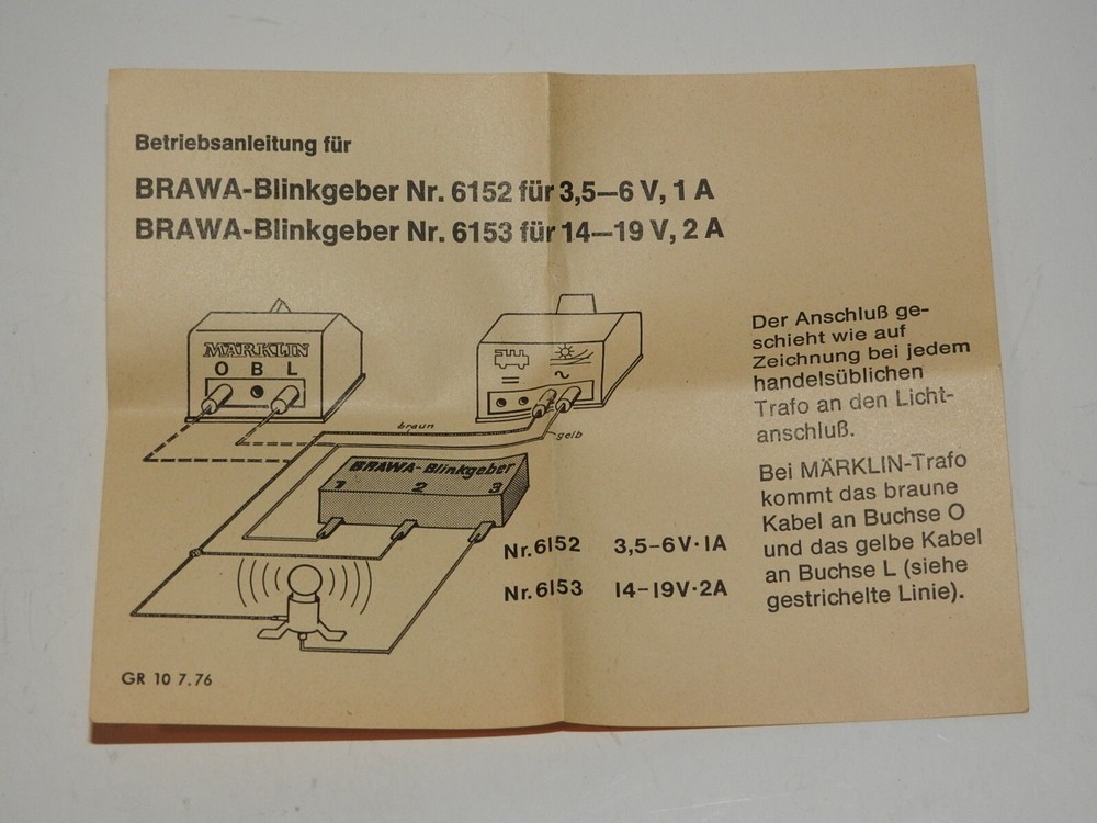 BRAWA GERMANY #6153 FLASING SENSOR WITH INSTRUCTION SHEET