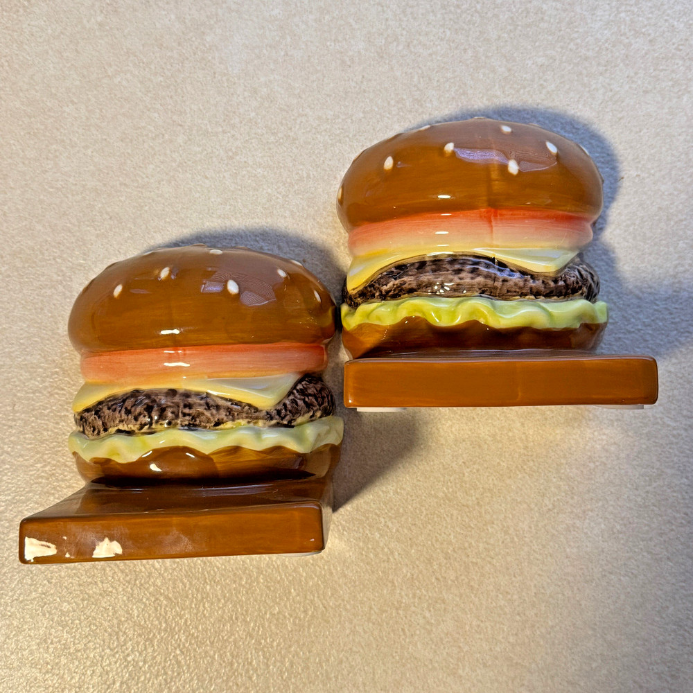 Hamburger Cheeseburger Ceramic Bookends