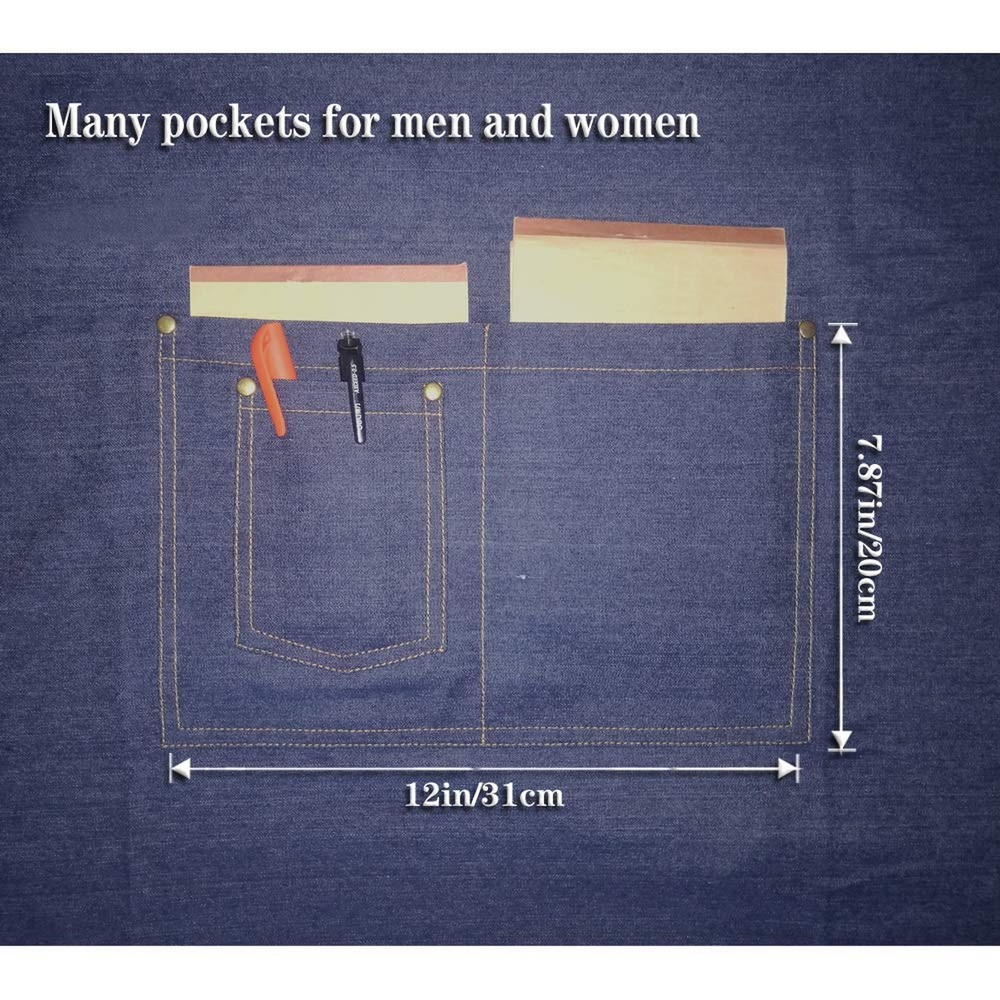 Aprons for Men, Denim Cooking Kitchen Aprons, Adjustable Bib Aprons with mult...