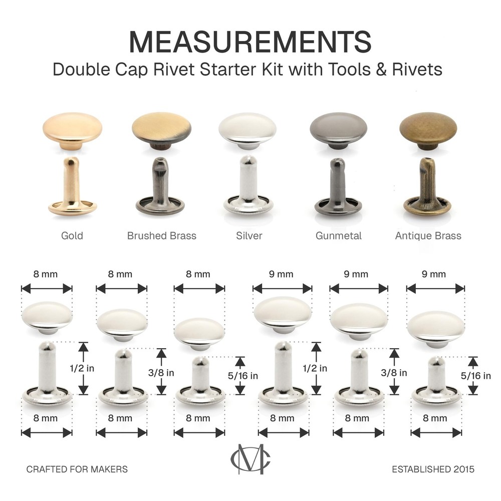 50 Sets Double Cap Leather Rivets 8mm Gold Studs