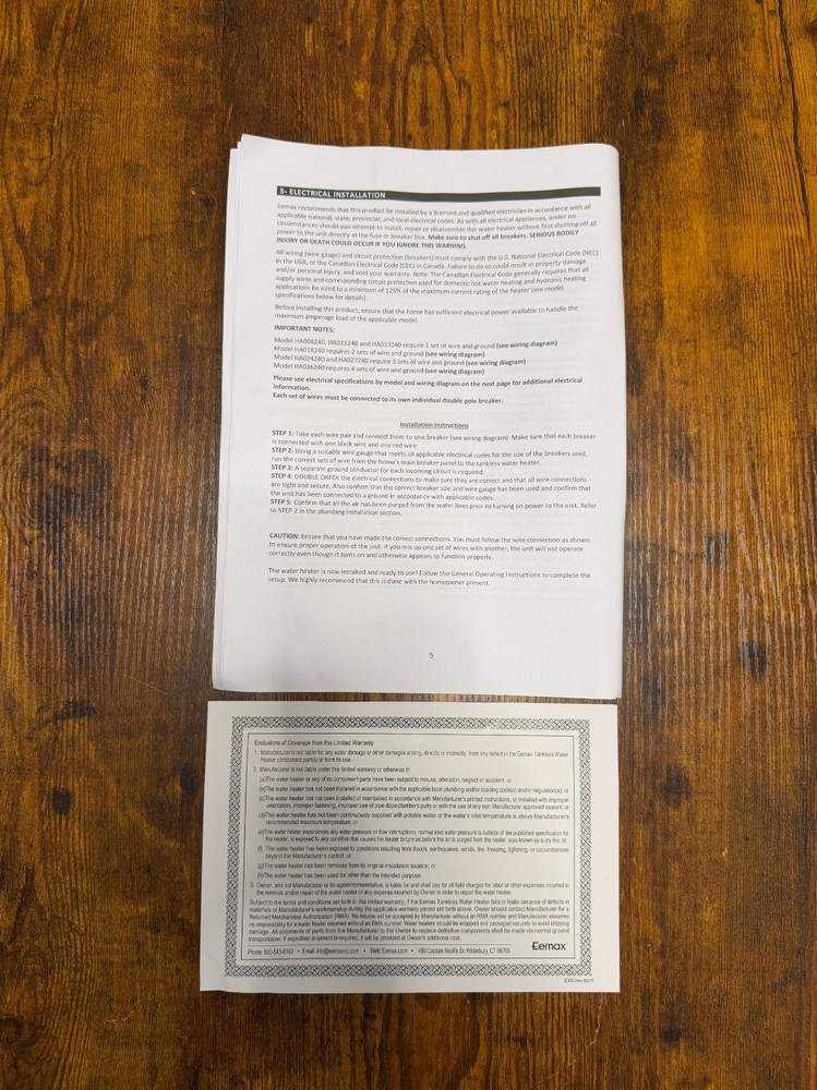 Eemax HA027240 Electric Tankless Point of Use Water Heater *READ*