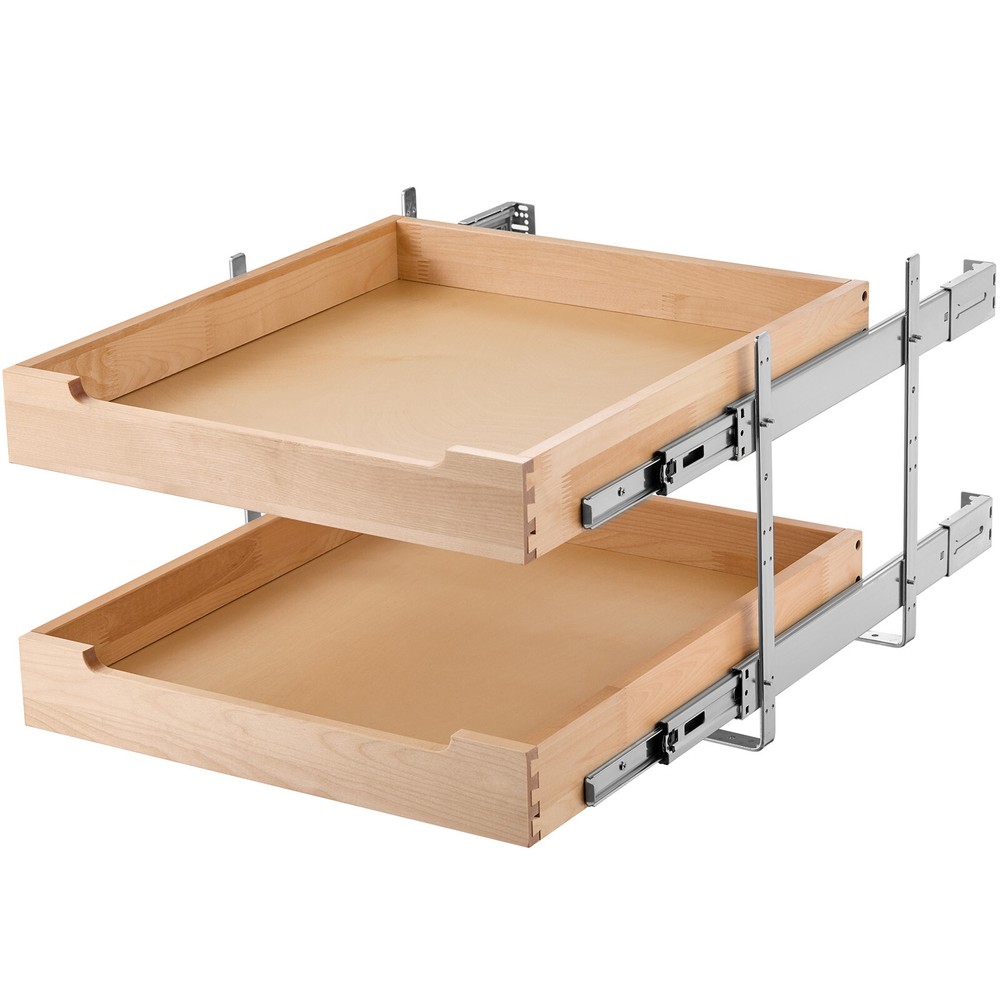 2 Tier Pull Out Cabinet Organizer Soft Close Slide Out Wood Drawer 17"W x 21"D