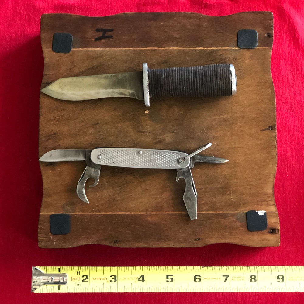 WW2 THEATER KNIFE & (4) FUNCTION KINGSTON KNIFE - CUSTOM WOOD DISPLAY BOX