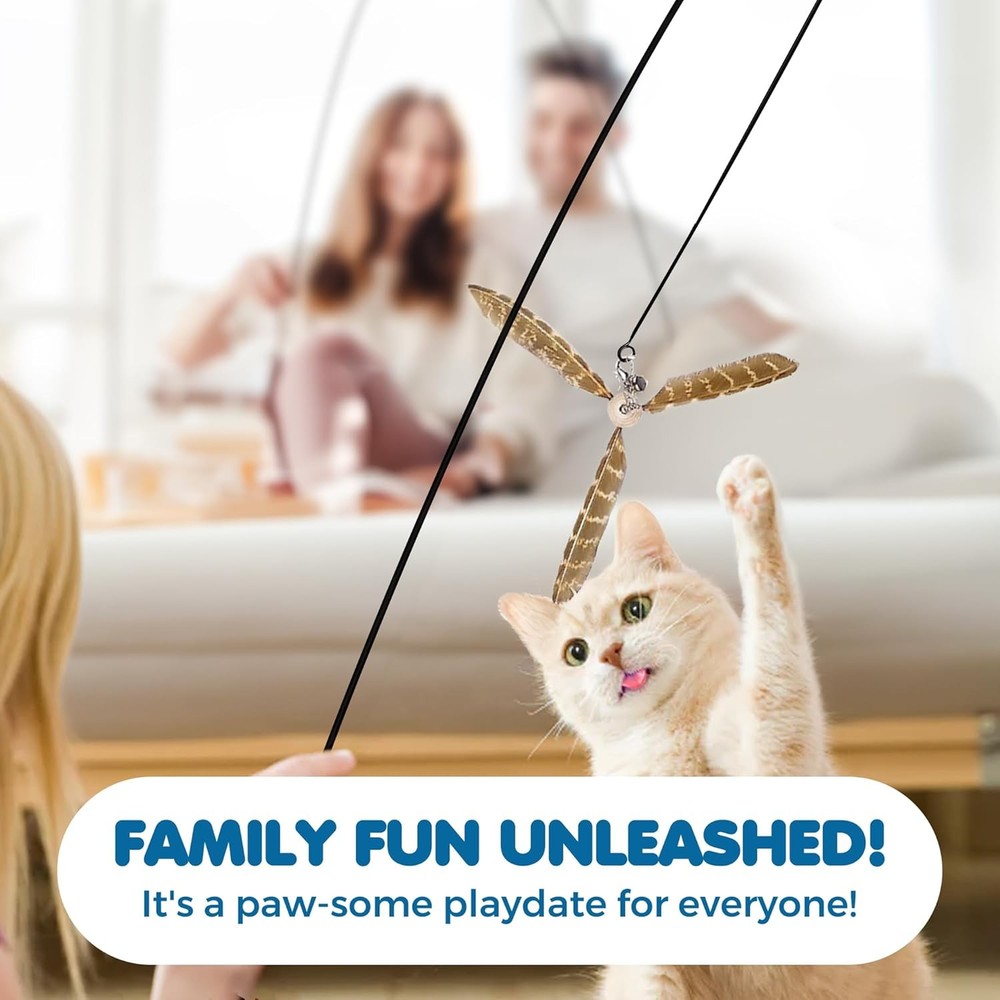 Interactive Cat Feather Toy 34in Pole 3 Teasers