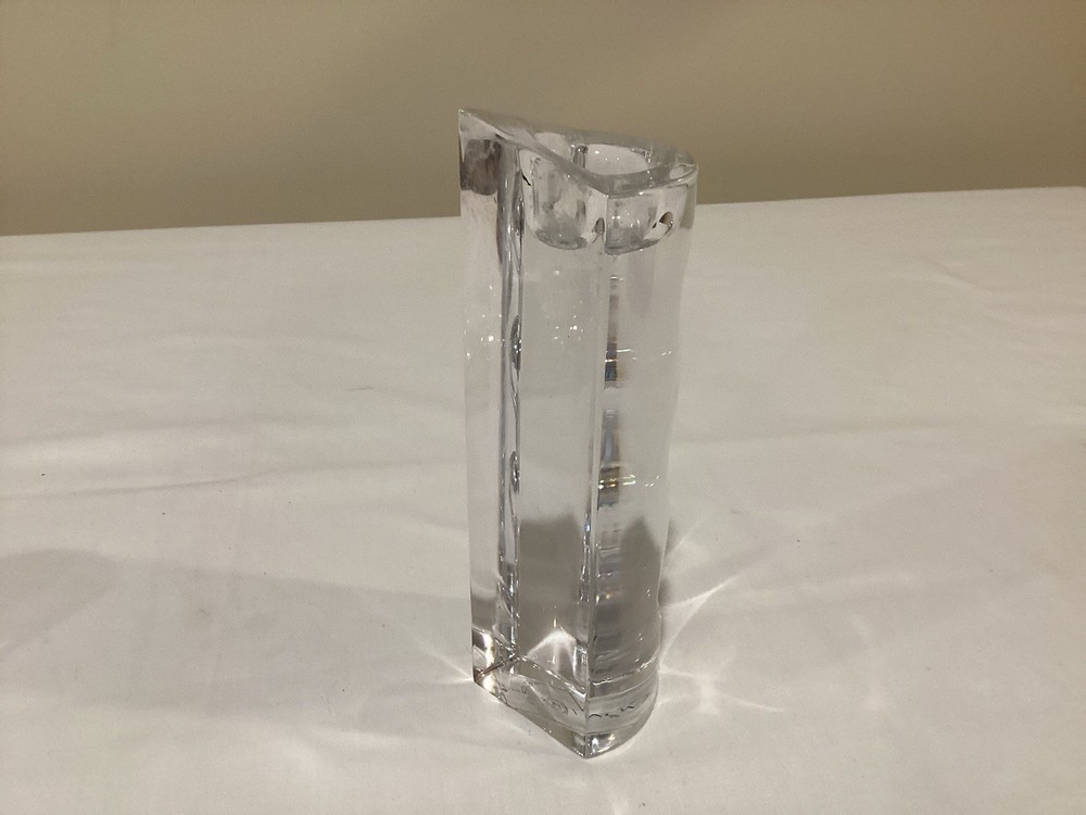 Pair Lenox Ovation Moonlight 6” Candlesticks, Crystal Curved Triangles, Austria