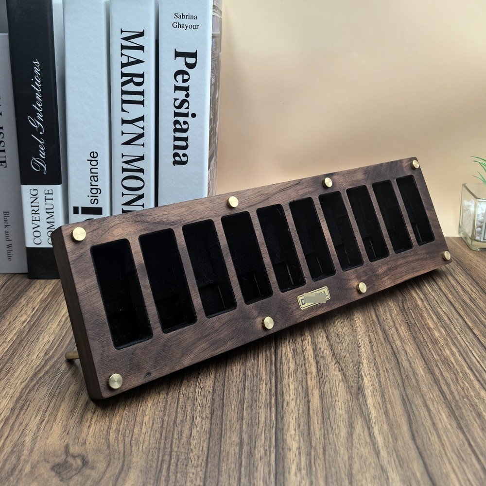 10 Slot Black Walnut solid wood Collection Display Case - for Dunhill Lighters