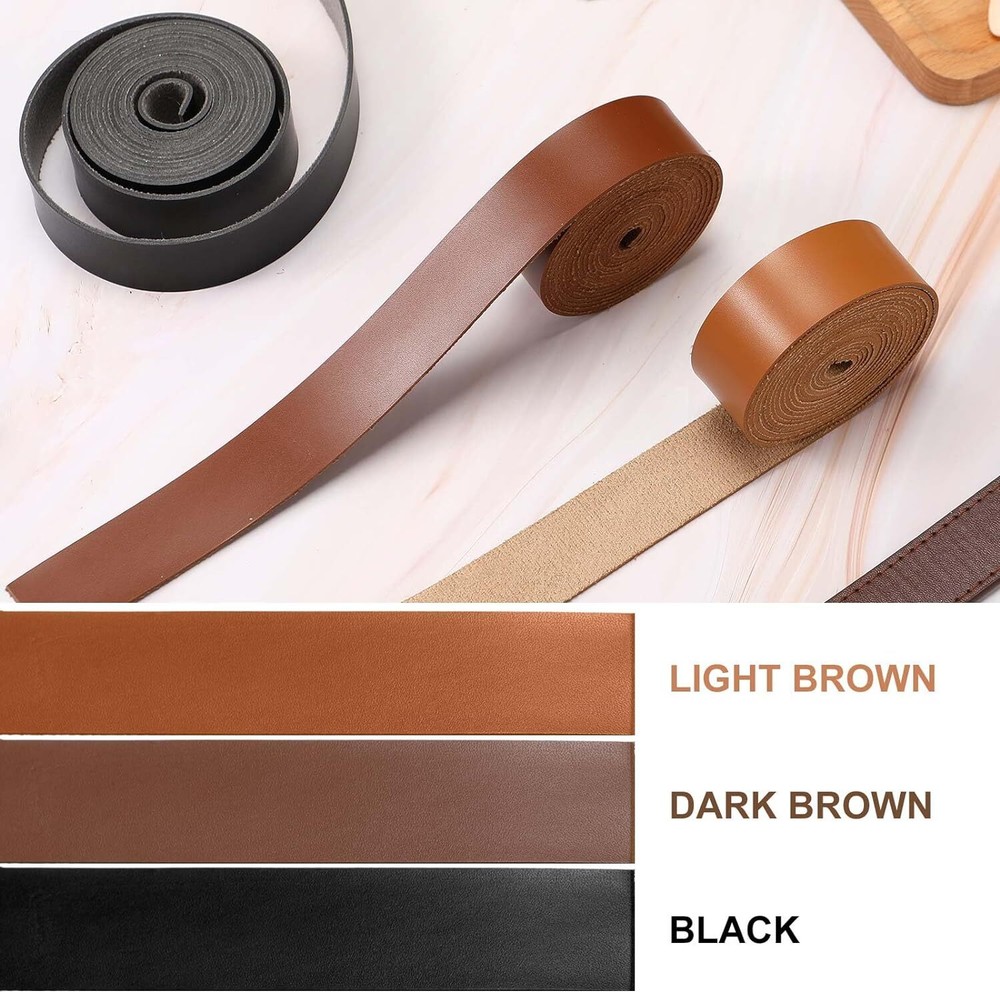 3 Rolls Leather Strap Leather Belt Strips Flat Leather Straps Single Sided Fa...