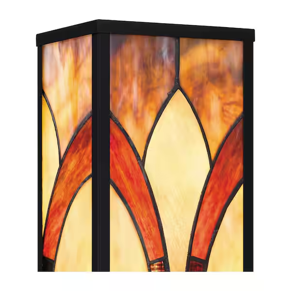 Tiffany Glass Shade Rectangular Backplate 1-Light Outdoor Wall Sconce Lantern