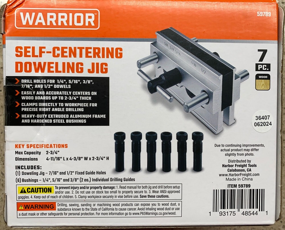 NEW Warrior Self-Centering Doweling Jig - 7 Piece - 59789