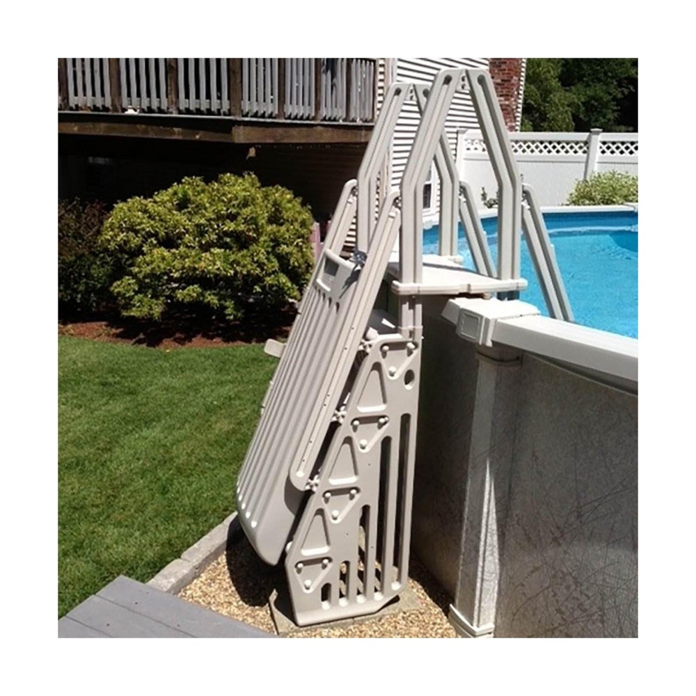 Vinyl Works 24 Inch Double Pool Step Ladder with Gate, Adjustable Stair Entry...