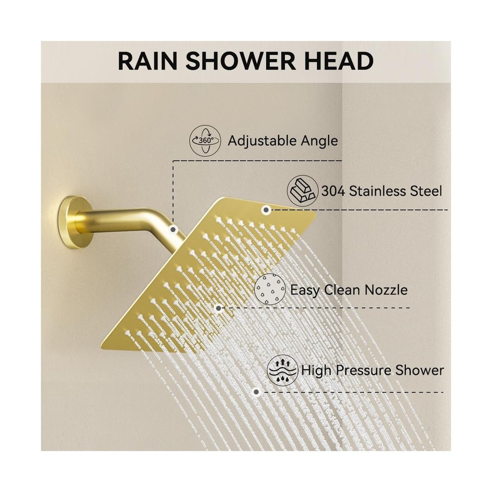 Brushed Gold Shower System, STARBATH Ceiling Mounted 10+6 Inch Rainfall Showe...