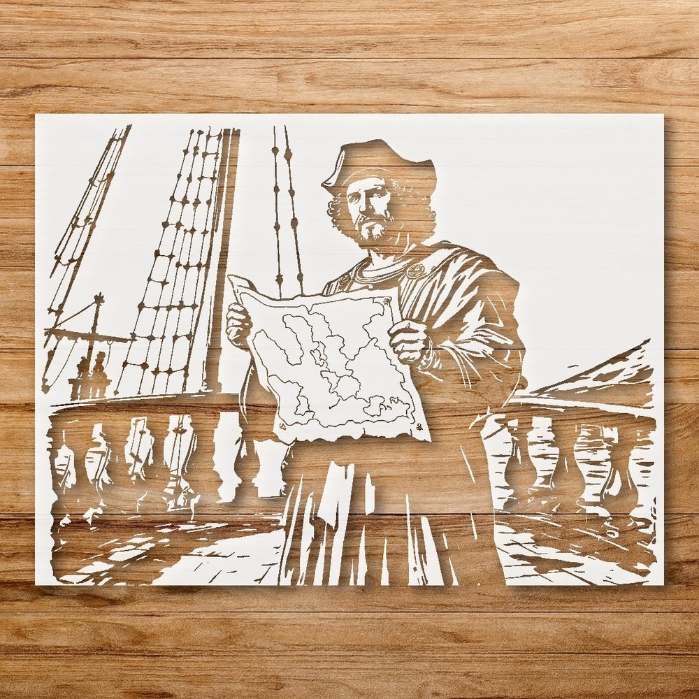 Christopher Columbus Standing on Ship Deck Wall Art Reusable Plastic Stencil …