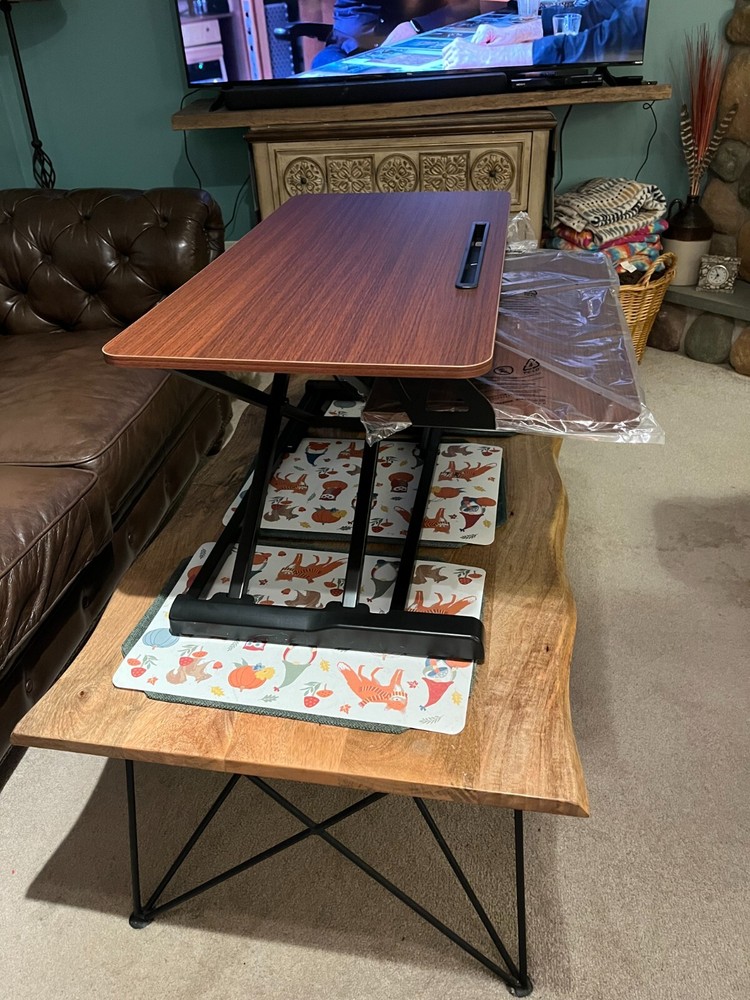 TechOrbits Adjustable Height Wood Gr Adjustable Height Sit Stand Desktop Station