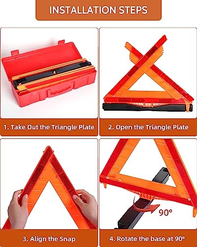 Safety Triangles DOT Approved, 3 Pack Foldable Warning Reflective 17inch