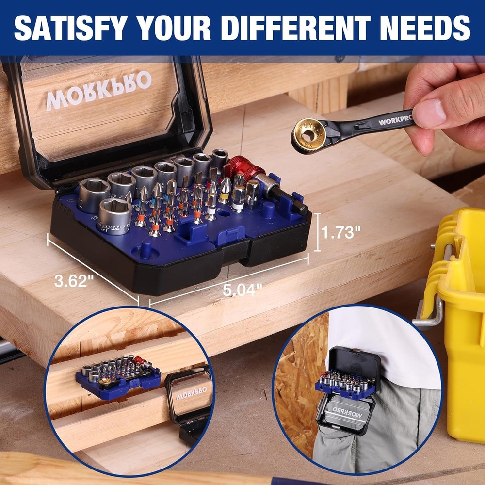 WORKPRO 34PC Low Profile Ratchet Wrench Offset Ratcheting Screwdriver Bit Socket