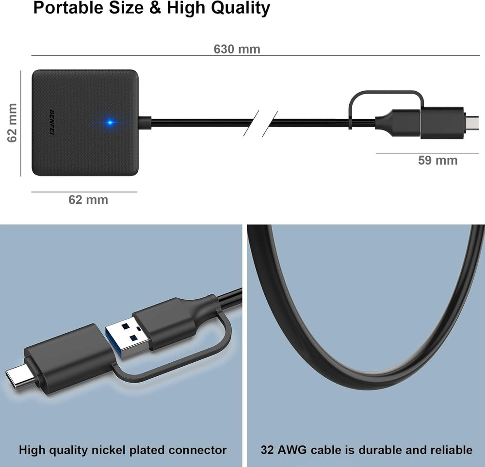 Memory Card Reader, 4In1 USB 3.0 and USB-C to SD Micro SD MS CF Card Reader Ada