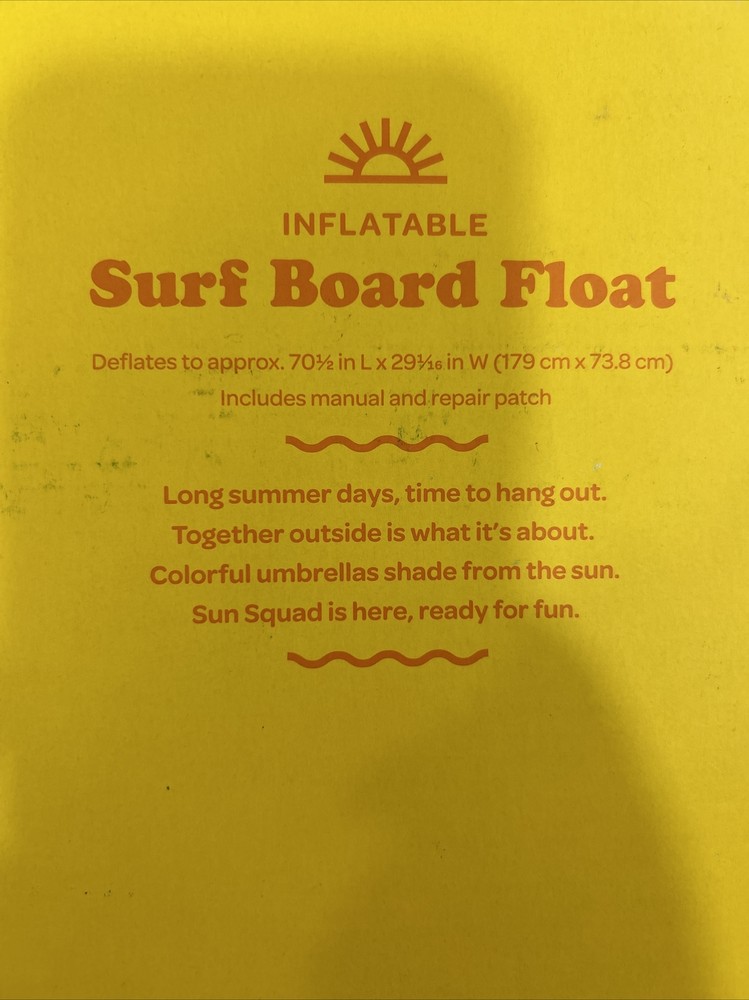 Sun Squad Surf Board Pool Float 5'9" Long NIB