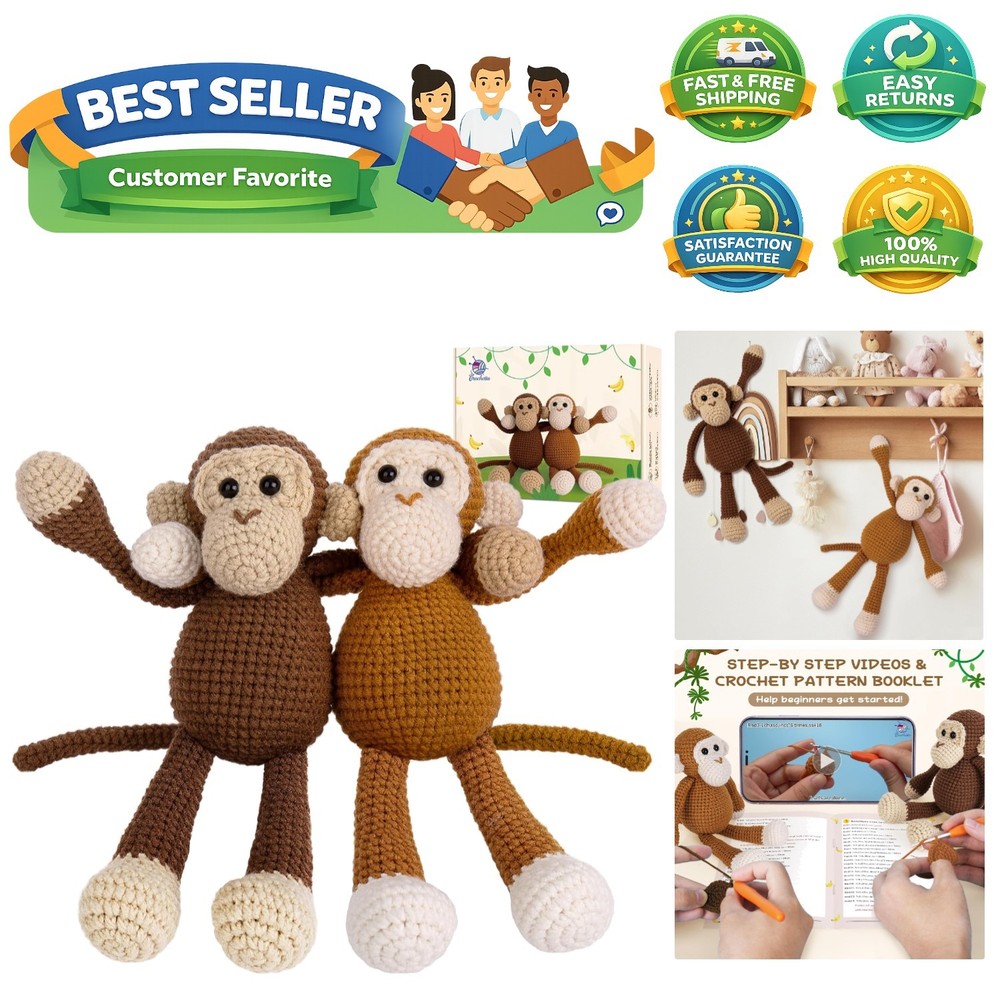 Beginner-Friendly Crochet Kit with Step-by-Step Tutorials - Amigurumi Monkey