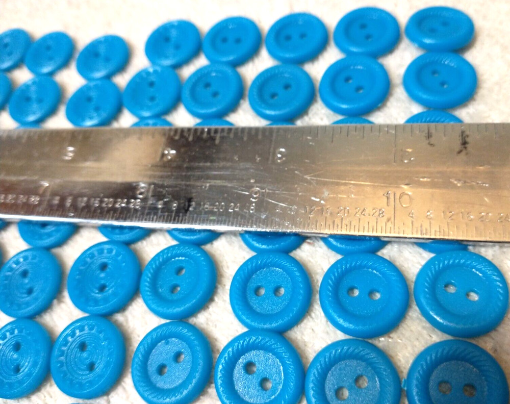 Buttons 70+ Blue Medium - Small sized Blue Plastic Craft Round Two Holed BA8