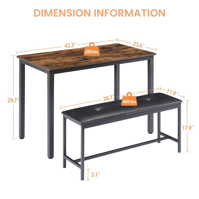 Dining Table Set Barstool Dining Table with 2 PU Upholstered Benches for Kitchen