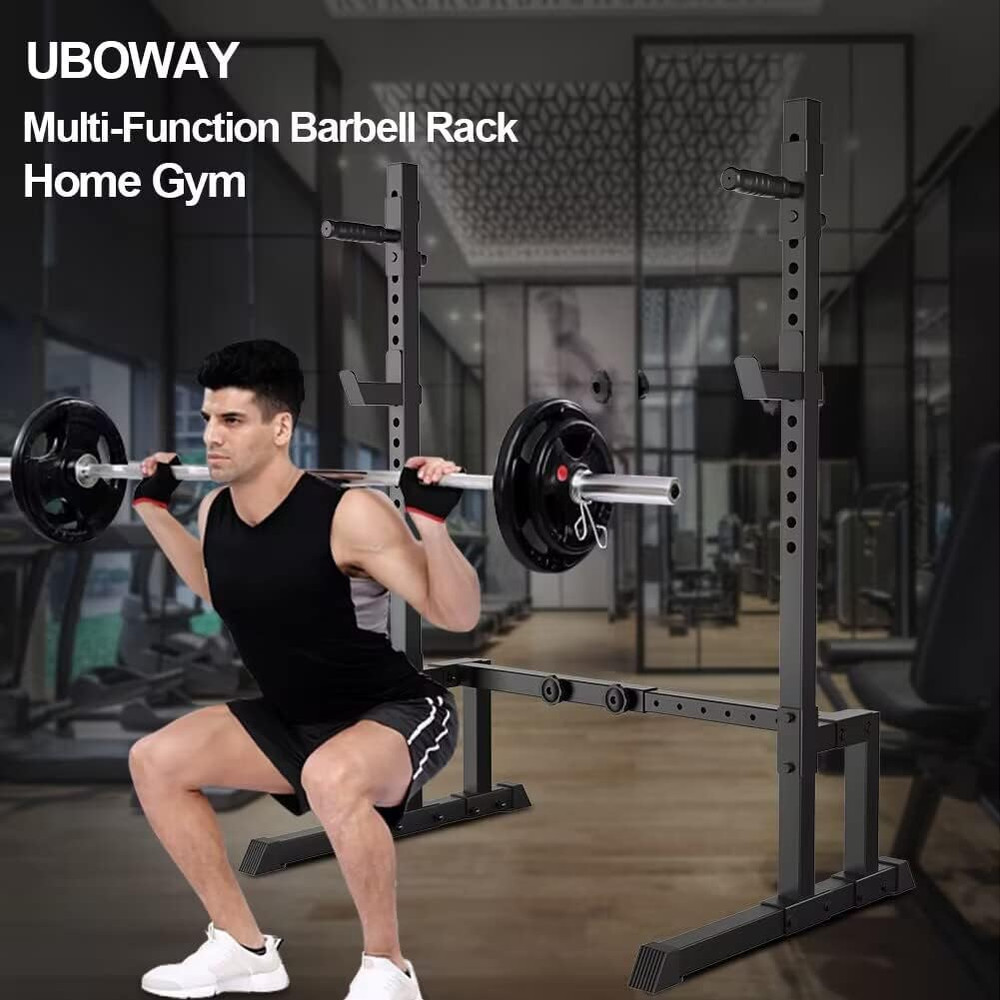 Barbell Rack Squat Stand Adjustable Bench Press Rack 550LBS Max Load Multi-Funct