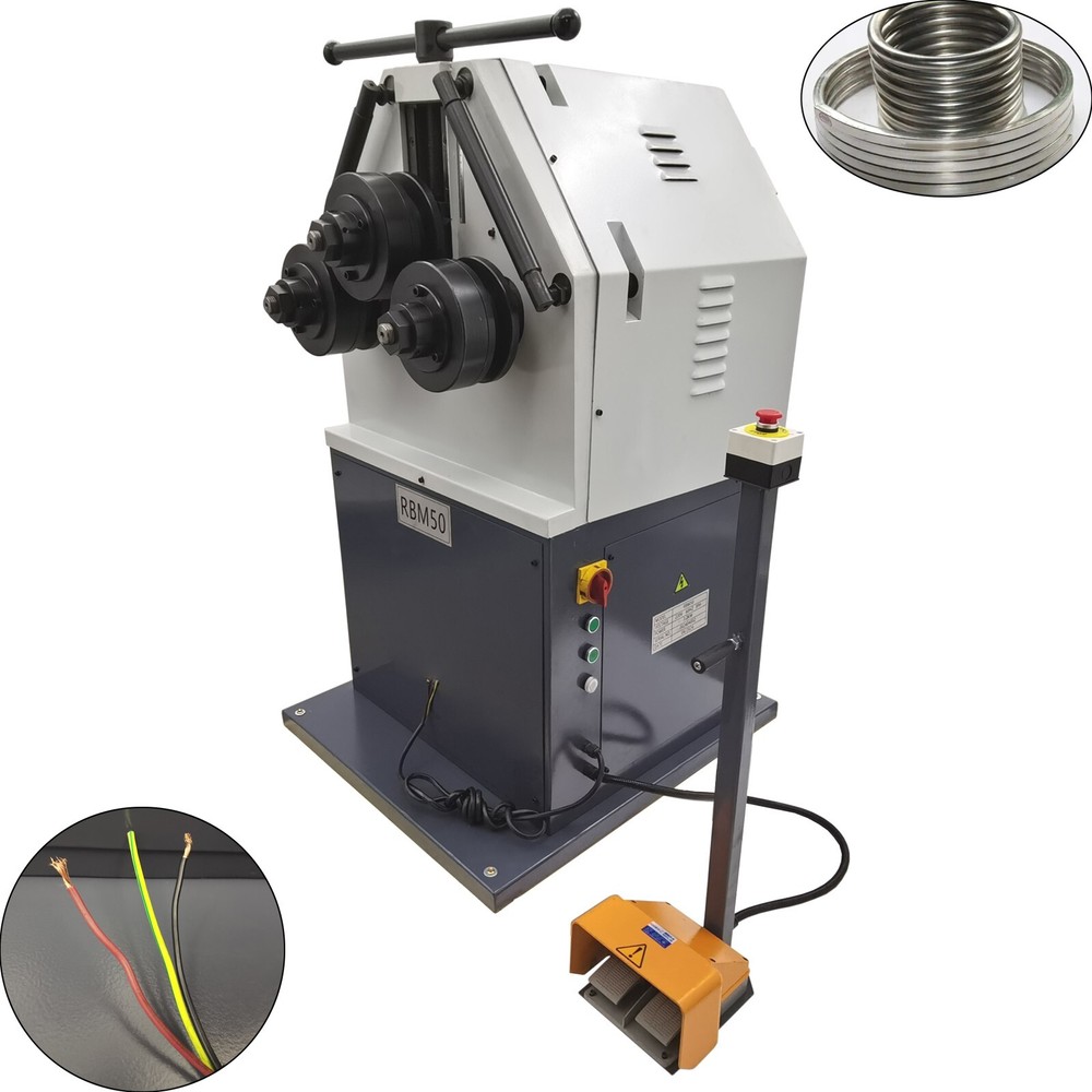 220V 1PH RBM50 Vertical Three Rollers Roll Bender Round Bending Machine 2.2KW