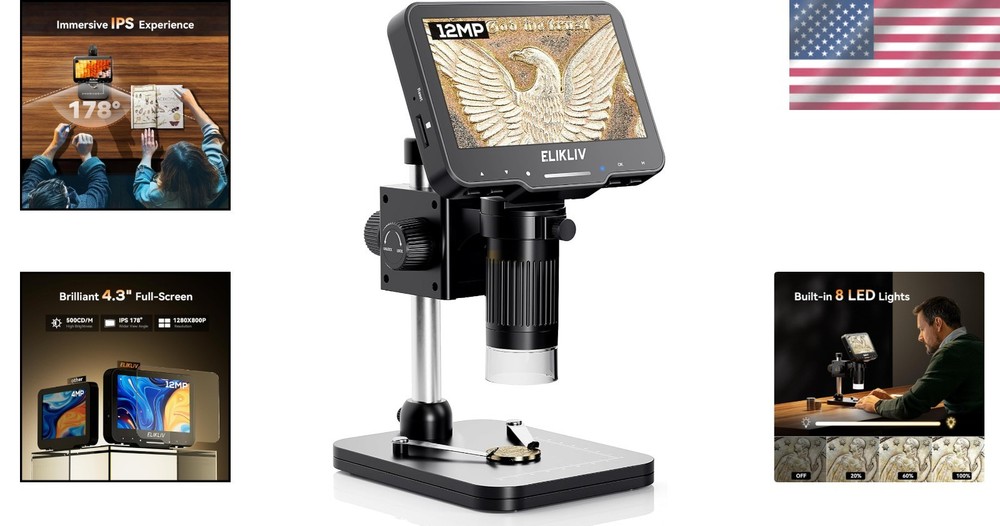 Versatile 4.3'' Digital Microscope: 1000x Magnification & Adjustable Lighting