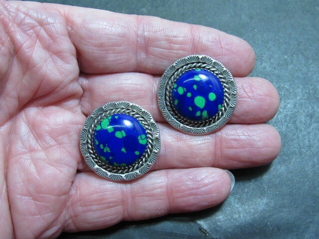 Sterling Silver Native American Azurite Earrings