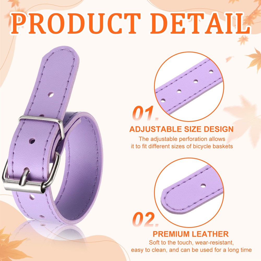 2 Pcs Adjustable Leather Bicycle Basket Strap, Purple