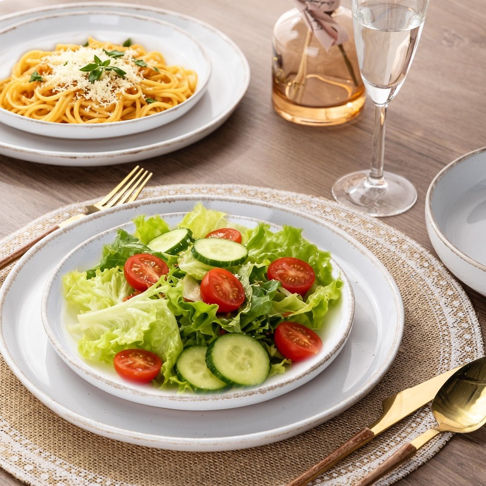 AmorArc Ceramic Dinnerware Sets for 4, 12 Pieces For 4(12Pcs), White