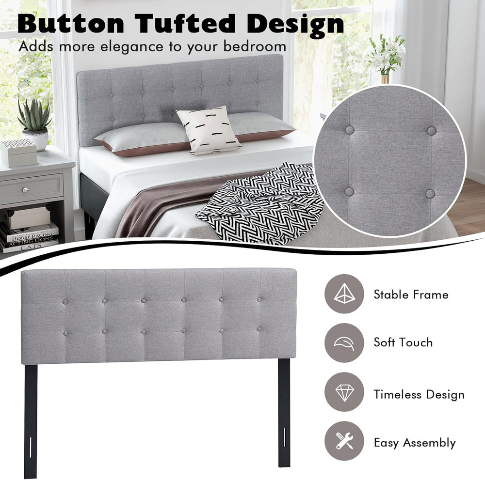 Linen Upholstered Headboard, Adjustable Width Button Tufted Headboard Only with