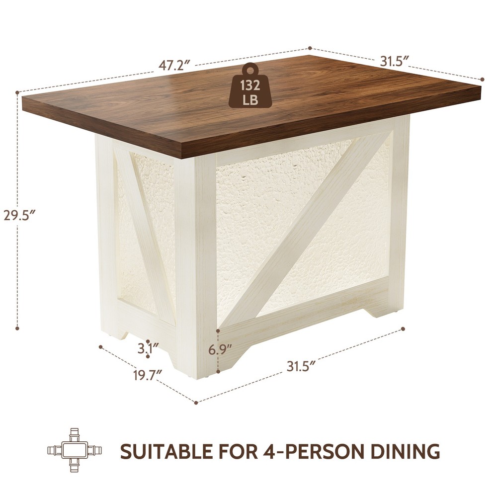 47 Inch Farmhouse Dining Table for 4, Rectangular, Translucent Acrylic X-Base,