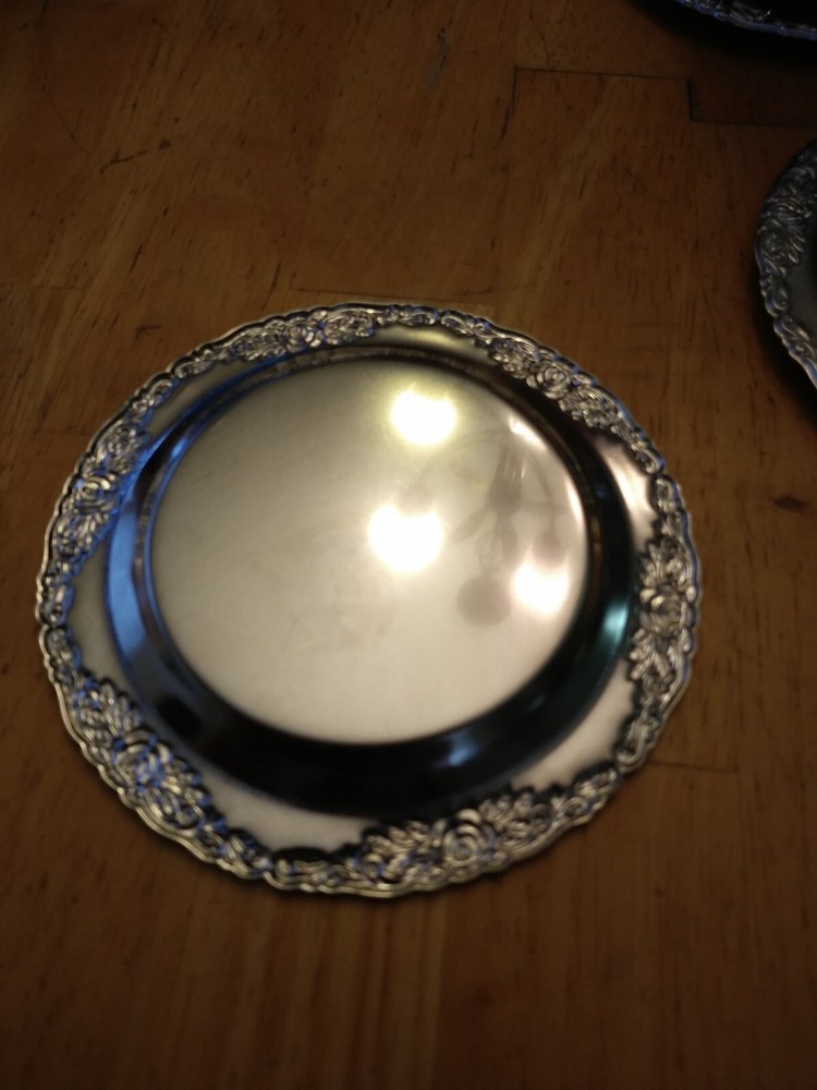 5 Silver Plated Coasters With Roses