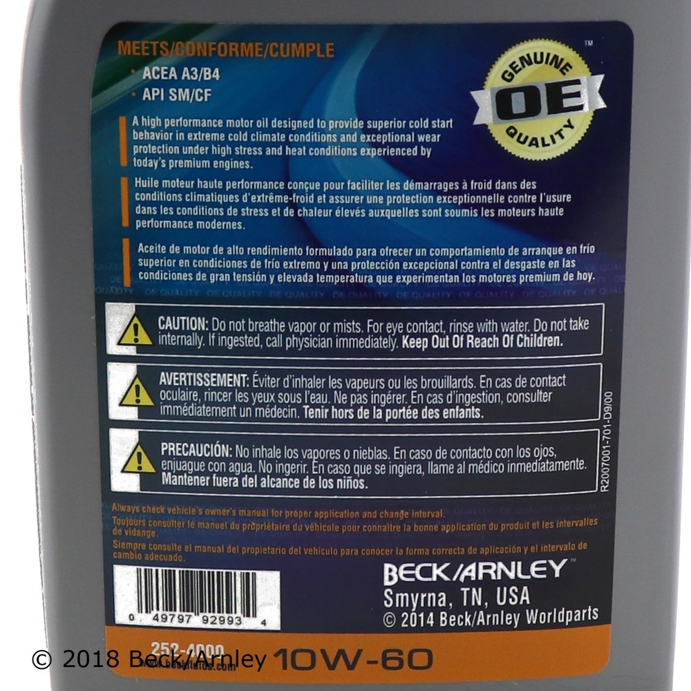 Engine Oil Beck/Arnley 252-4000