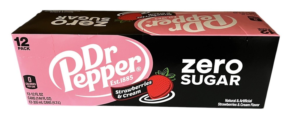 Dr Pepper Zero Sugar Strawberries & Cream Soda 12 pack
