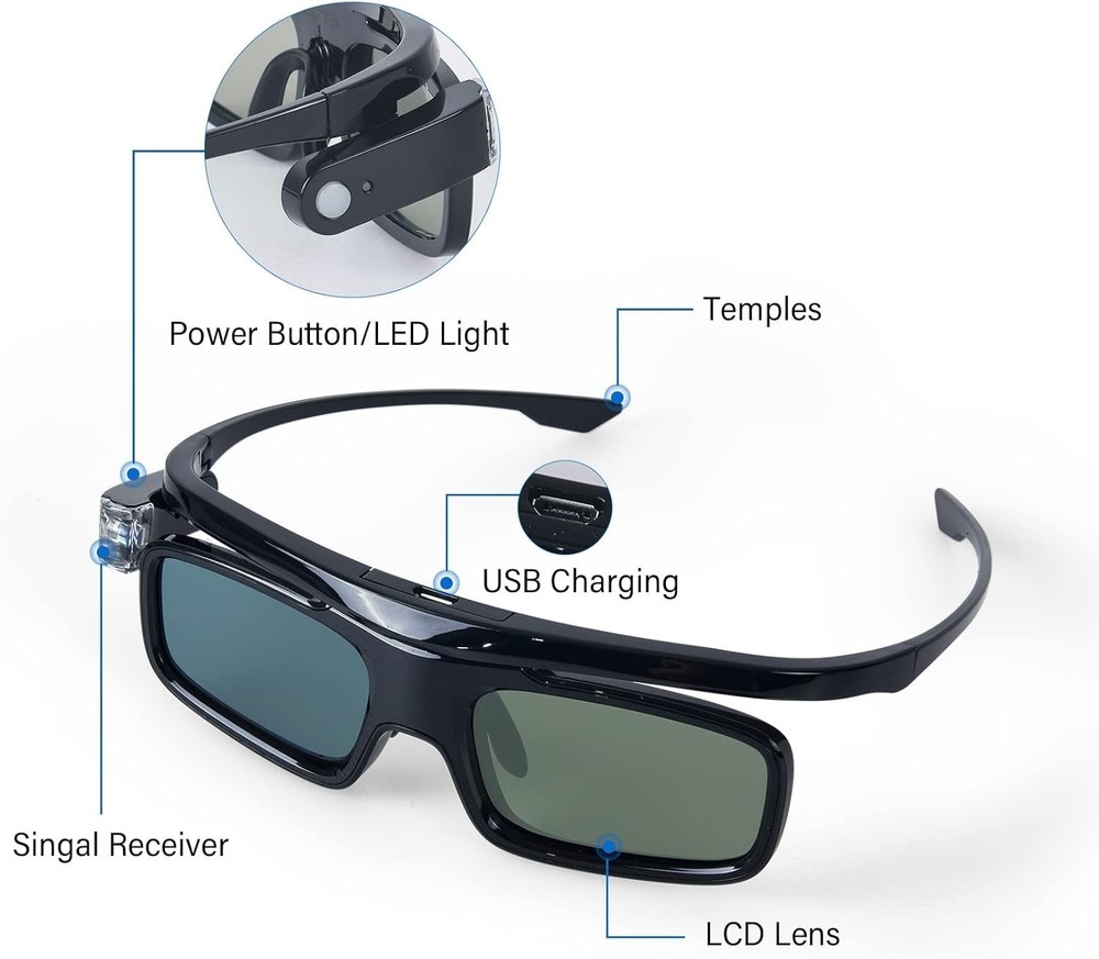 Active Shutter Rechargeable 3D Glasses - HD Experience