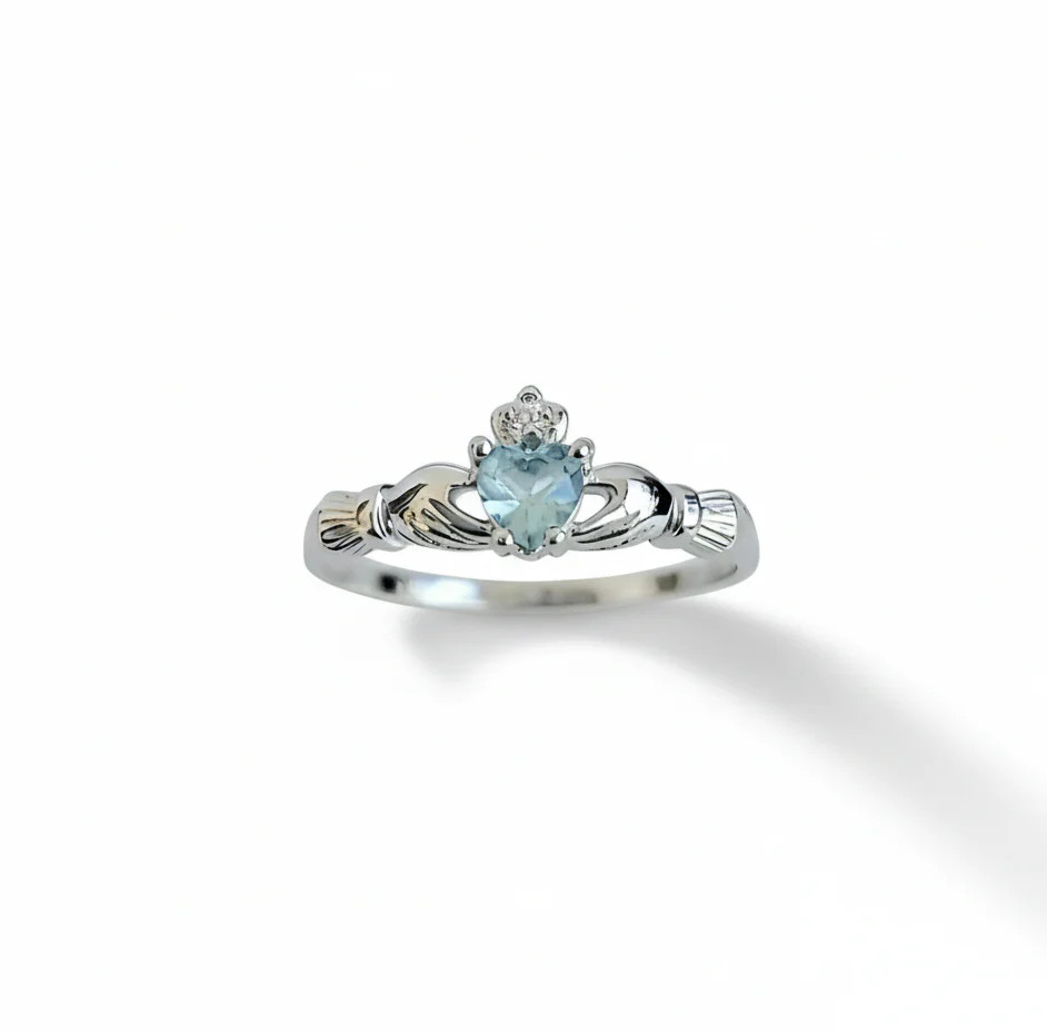 Sterling Silver Claddagh Aquamarine Ring