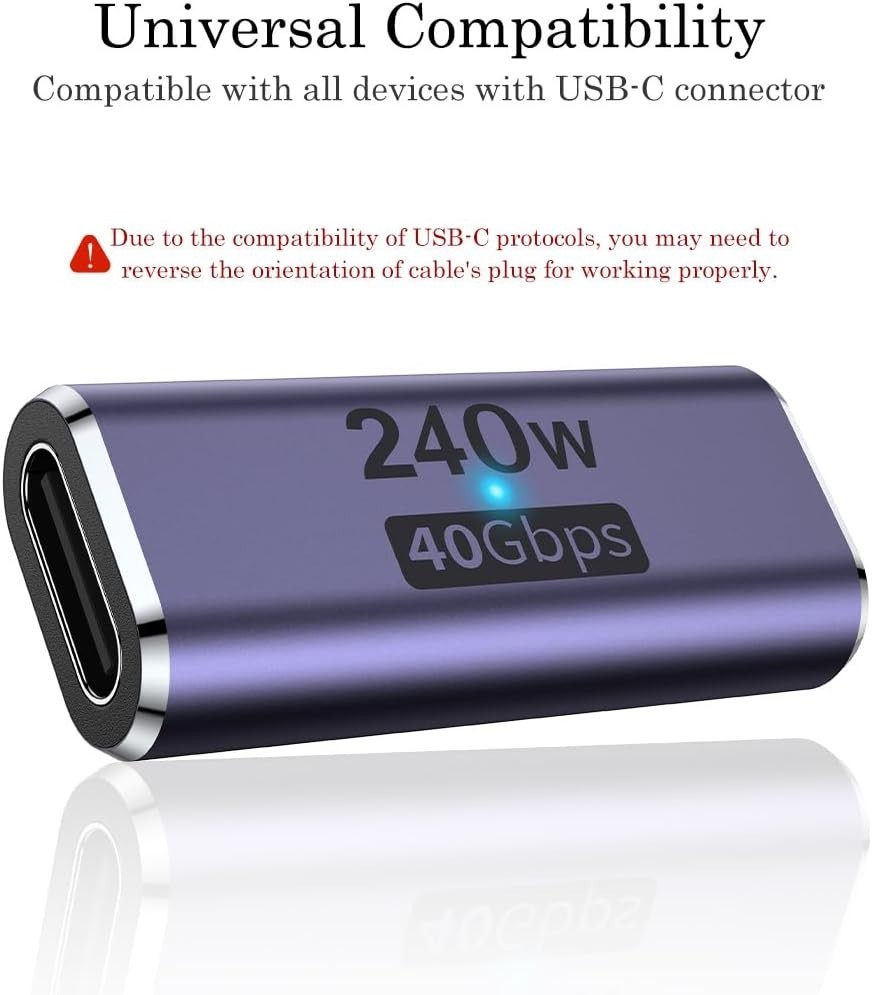 USB-C Coupler - 2 Pack with LED Indicator for Thunderbolt 4/3 Devices