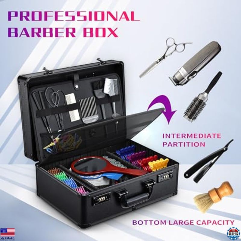 Professional Barber Tool Case - Matte Black Organizer for Clippers & Scissors