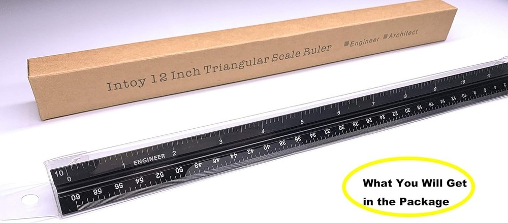 12 Inch Triangular Engineer Scale Ruler, Anodized Solid Aluminum Core with Laser
