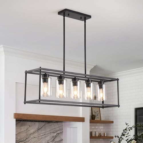 Black Dining Room Light Fixtures Modern Rectangular 5-Light MK404-5(35.4")